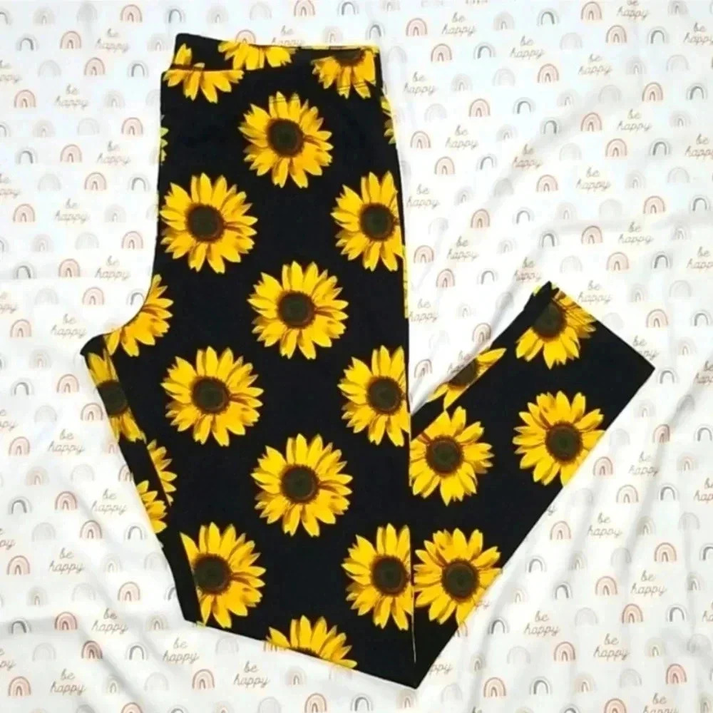 NOBO No Boundaries Sunflower‎ Leggings Yellow Black Stretch Size Large 11-13 NWT